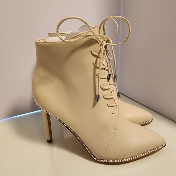 BCBGeneration Studded Lace-Up Cream Heeled Boots Size 8 - Picture 6 of 7